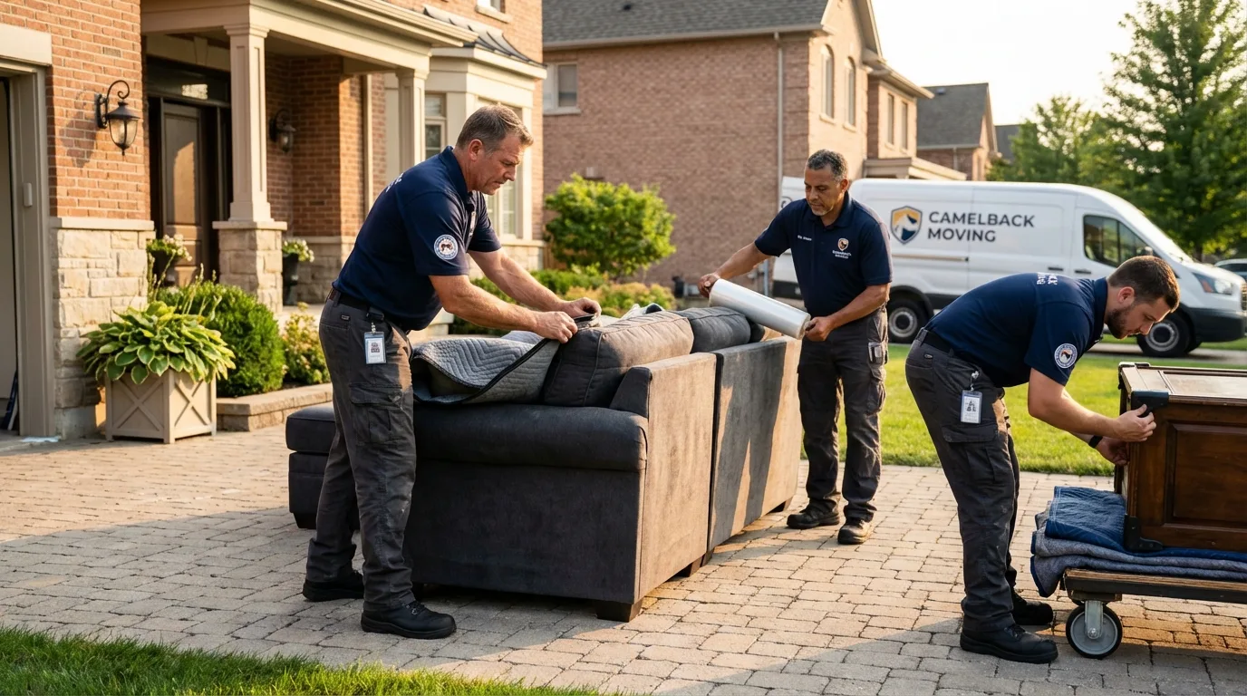 Large estate moving crew wrapping furniture in Oakhurst, NJ
