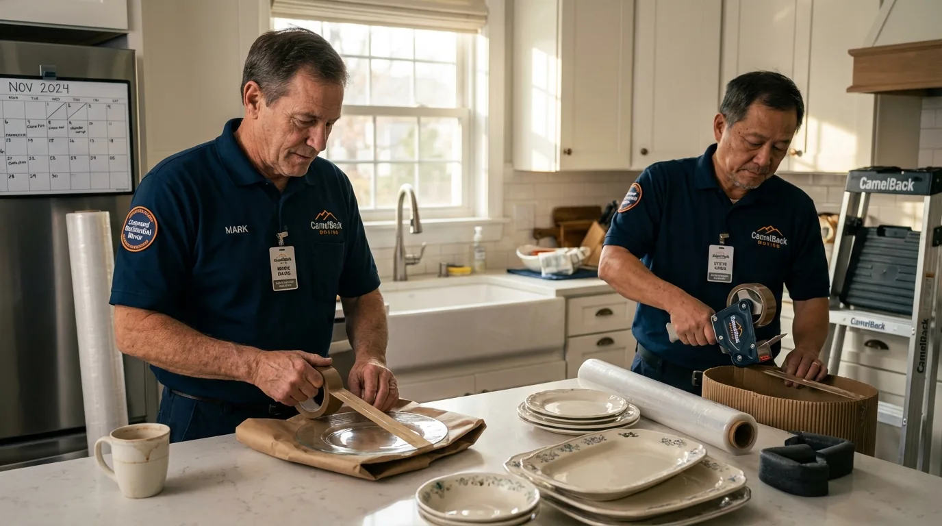 Professional crew packing kitchen dishware in Oakhurst, NJ